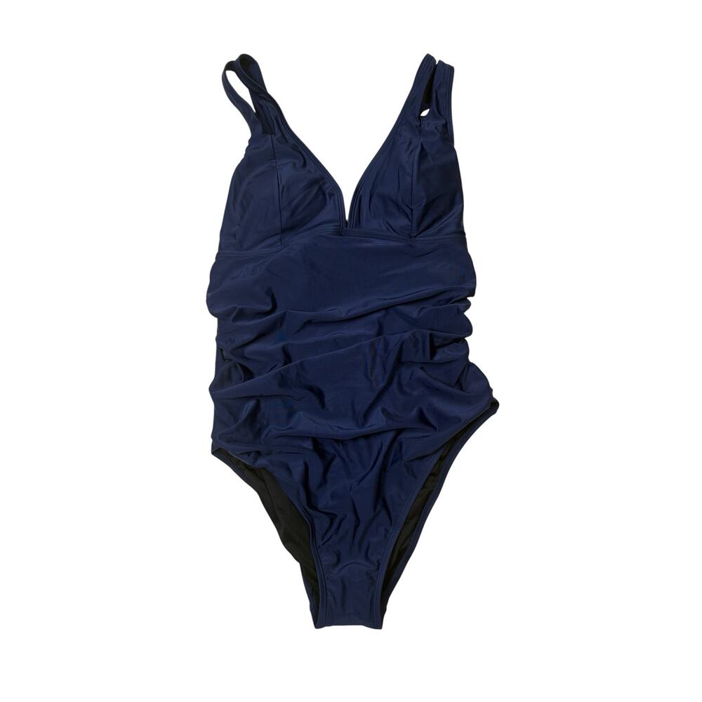NWT Cupshe Ruched One Piece Swimsuit Women's Large Navy Blue Tummy Control - Picture 4 of 11